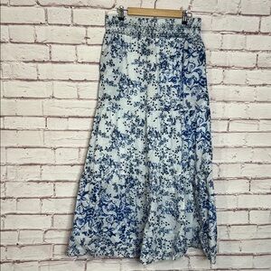 Atelier New York 100% Cotton Tiered Maxi Skirt Blue Floral Size 10 NWT